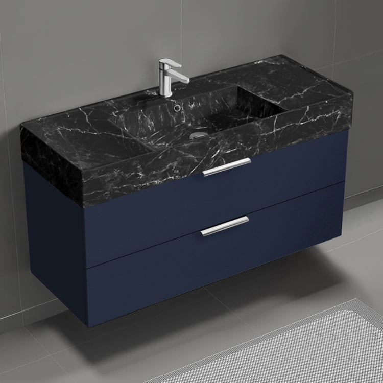 Nameeks DERIN947 Modern Bathroom Vanity With Black Marble Design Sink, Wall Mount, 48 Inch, Night Blue